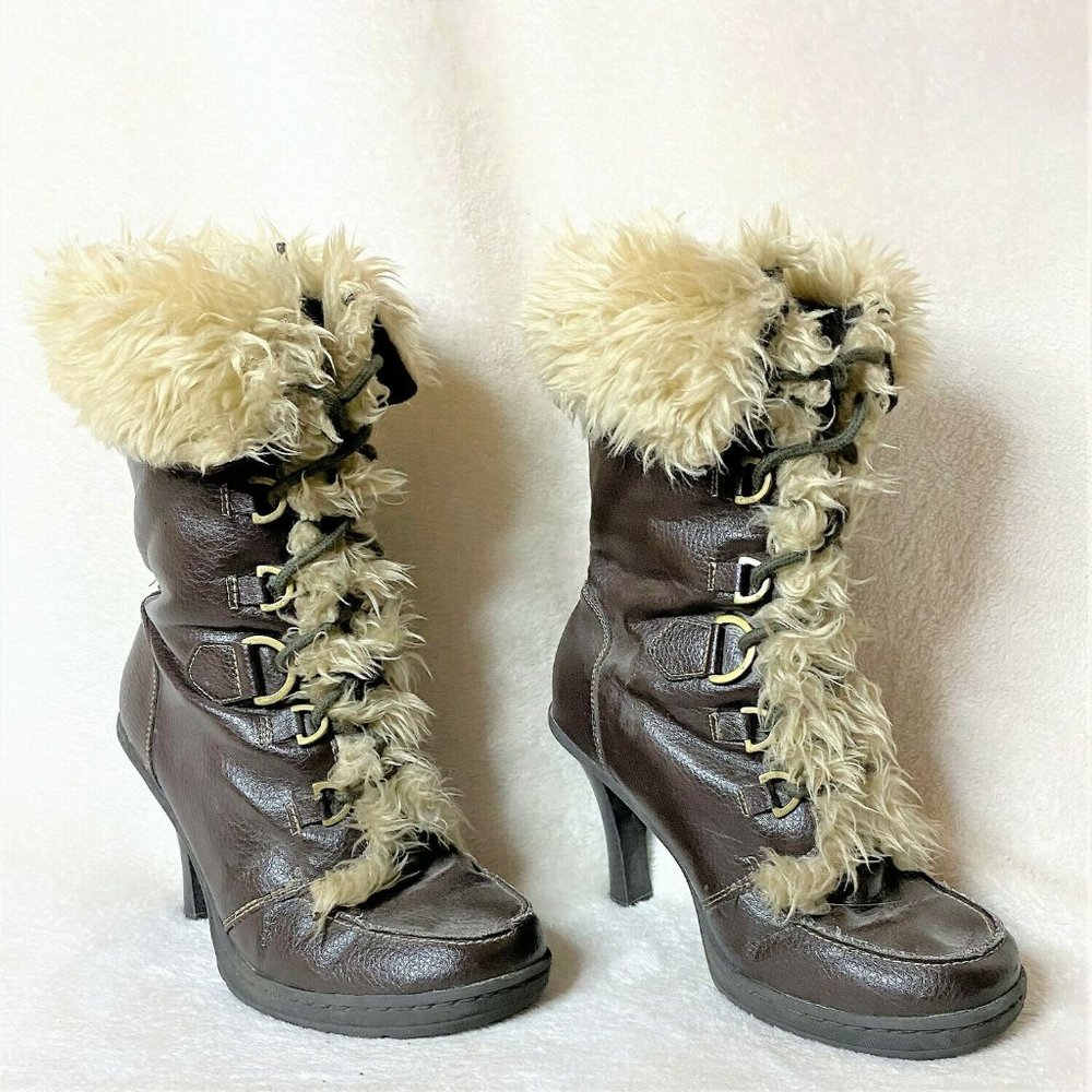 Bamboo Brand Faux Fur & Leather Stilettos